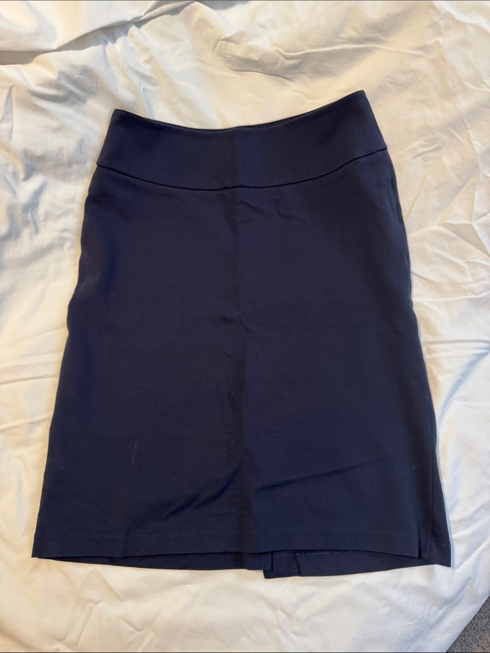 Tailored Navy Pencil Skirt with Wide Waistband